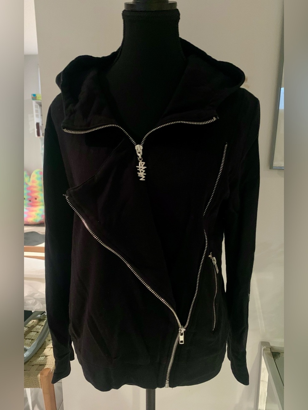 Nikita Black Hooded Asymmetric Zip Hoodie Sweater, Vintage 2000s